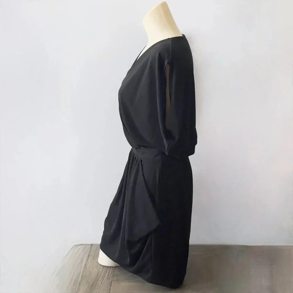 Rachel Roy 24Hour Black Dolman Sleeve Wrap Plunge Front Pocket Mini Dress Size M - Picture 3 of 9
